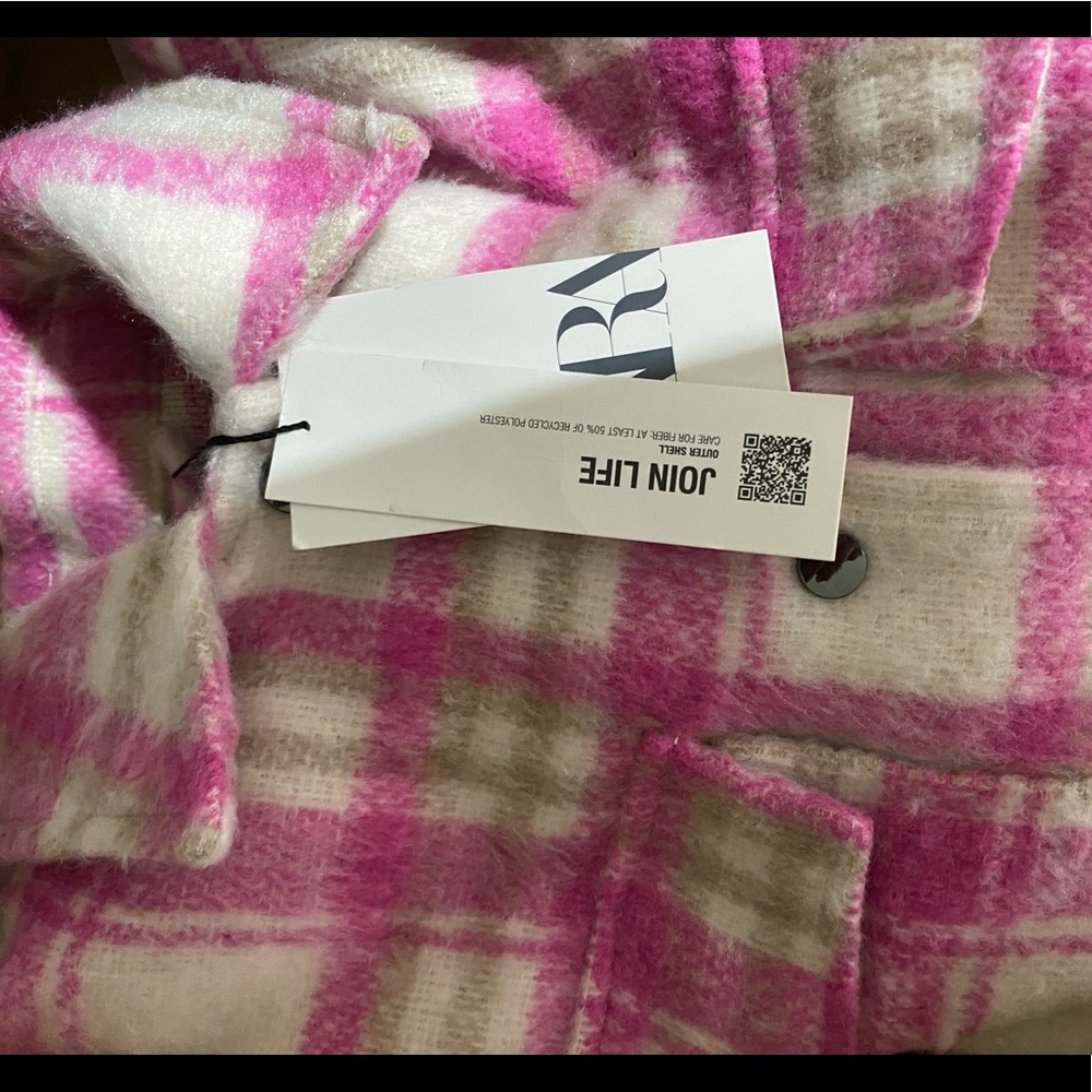 Zara Pink and White Plaid Wool-Blend Cropped Jacket - Picture 5 of 5